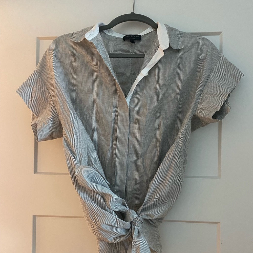 Rag & Bone Striped Collared Shirt with Unique Tie & White Lining